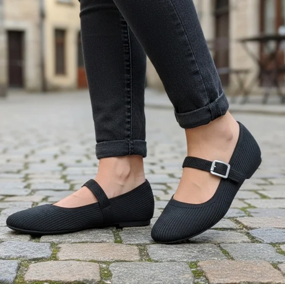 Mia Women's Black Mary Jane Ribbed Knit Comfortable Flats Size 7.5 - Picture 1 of 8